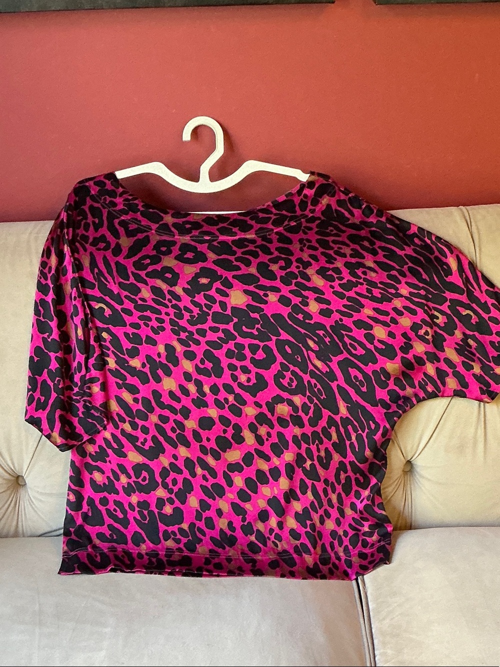 St. John Silk Hot Pink and Black Leopard Print Dolman Blouse